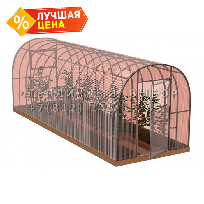Теплица из поликарбоната-фито Усиленная Арочная 2,1х12 h=2 м профиль 25х25 мм