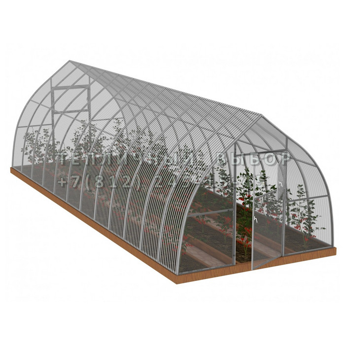 Теплица из поликарбоната Усиленная Капелька 3х12 h=2.3 м профиль 25х25 мм